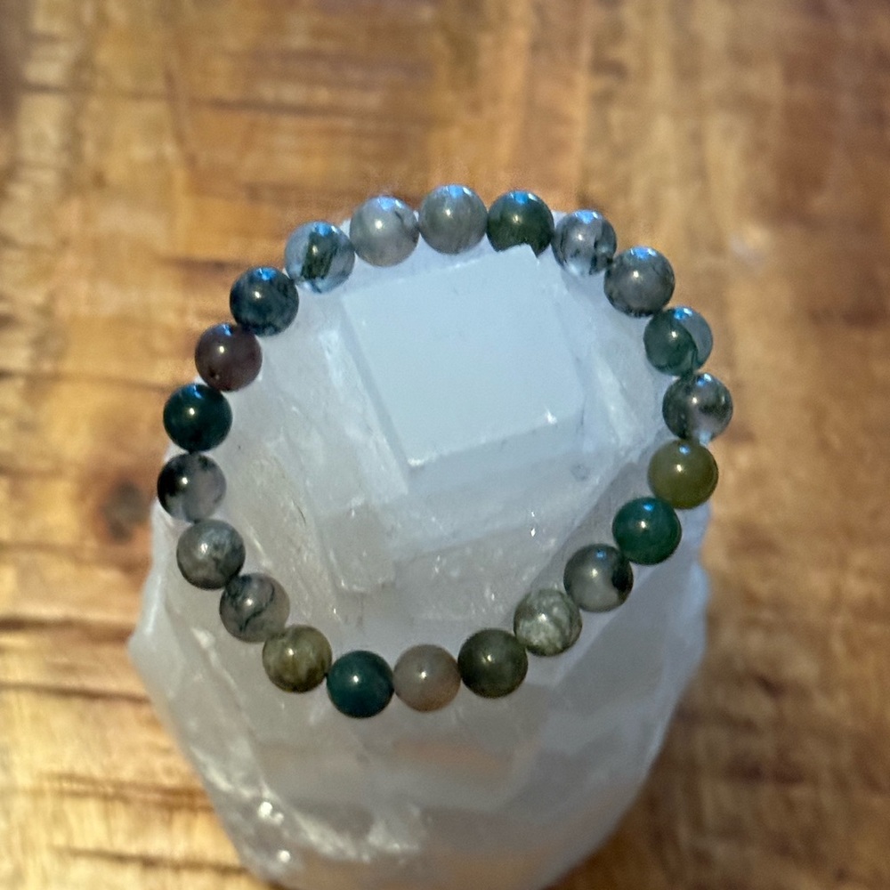 Moss Agate 8mm Beaded Bracelet